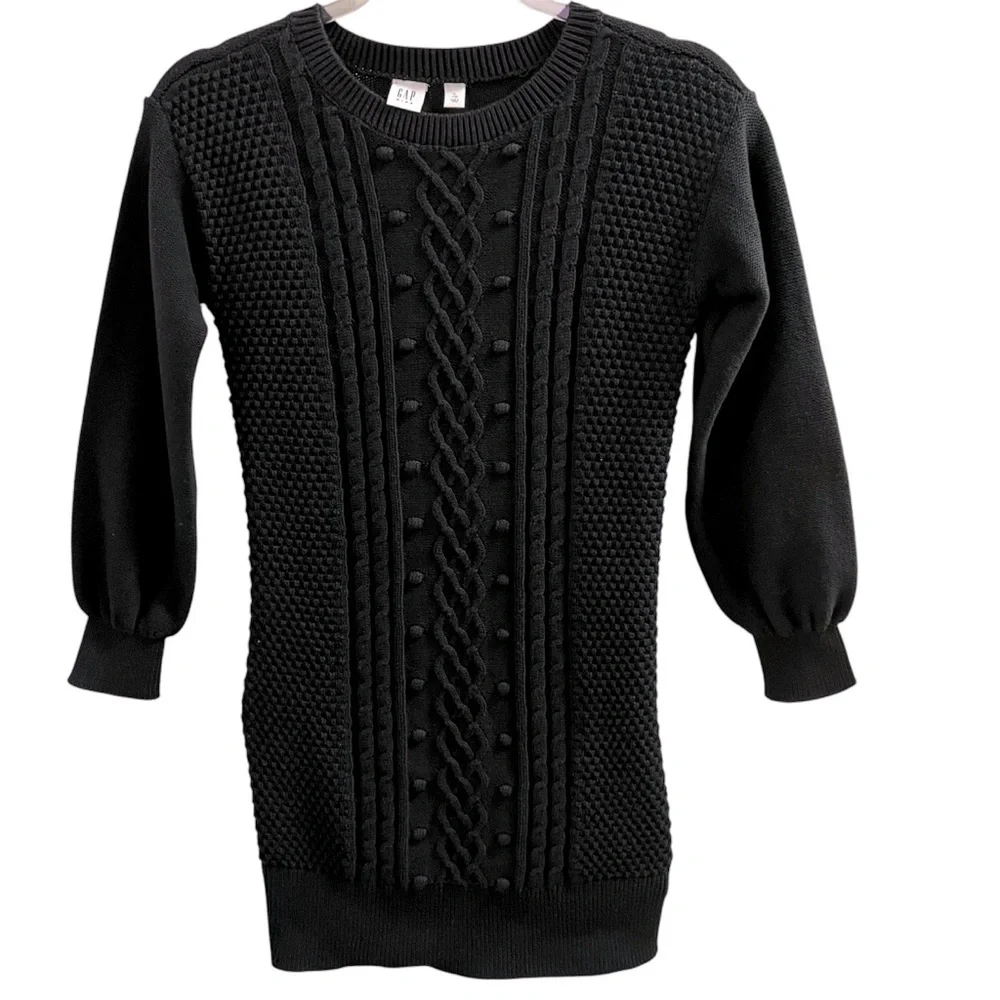 GAP KIDS DRESS, Size L / 10, Black Long Sleeve Cable Knit Sweater Dress.